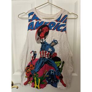 Marvel Tank Top Shirt Women's Small Red Captain America All Over Print Graphic